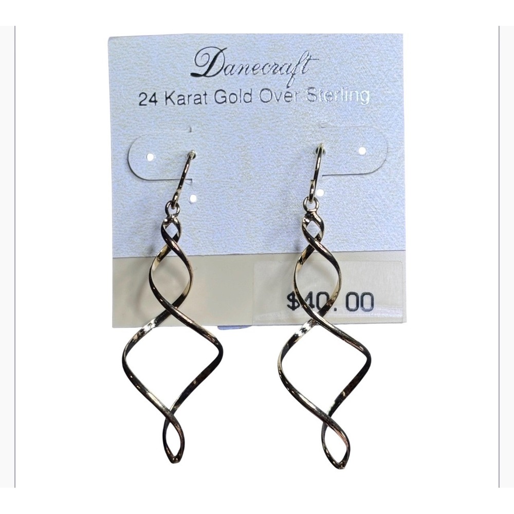 Danecraft 24K Gold Over Sterling Silver Spiral Twist Drop Dangle Earrings NEW